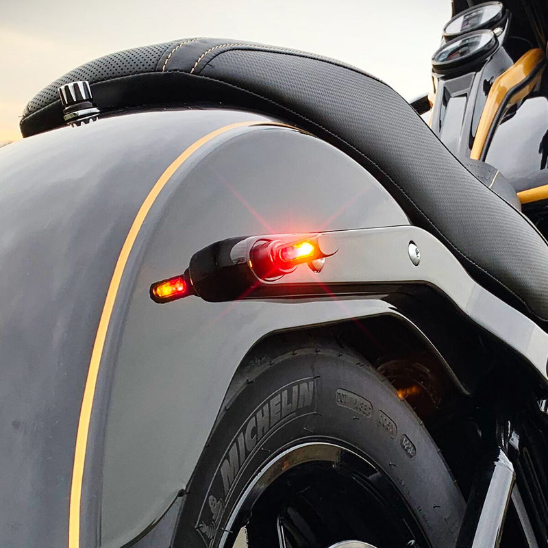 Heinz Bike Micro Winglets Rear Turn Signals in Black For 1995-2017 Dyna, 1993-2024 Softail, Touring, Sportster, 2008-2013 2015-2020 Street, 2002-2017 V-Rod Models