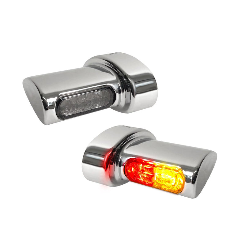 Heinz Bike 'Micro' Winglets Rear Turn Signals in Chrome For 1995-2017 Dyna, 1993-2024 Softail, Touring, Sportster, 2008-2013 2015-2020 Street, 2002-2017 V-Rod Models