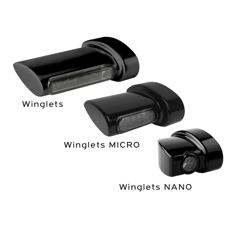 Heinz Bikes NANO Series Winglets Turn Signals, Brake & Taillights in Black For Harley-Davidson 1999-2024 Models #HBWLN-3TS