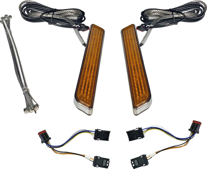 Custom Dynamics Chrome LED Fork Lights w/Amber Lens for 2014-2025 Harley-Davidson Touring and 2014-2025 Harley-Davidson Trike Motorcycles