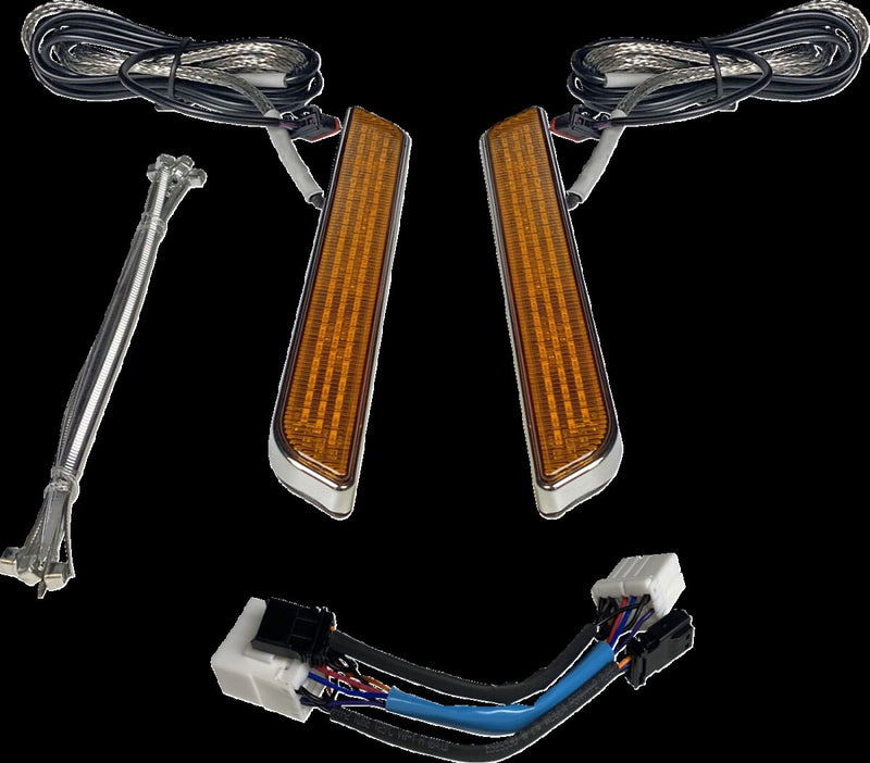 Custom Dynamics Chrome LED Fork Lights w/Amber Lens for Various Harley-Davidson Motorcycles (See Fitment List)
