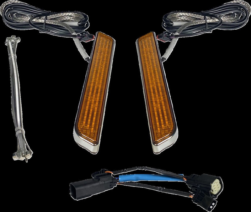 Custom Dynamics Chrome LED Fork Lights w/Amber Lens for 2010-2013 Harley-Davidson Street Glide - FLHX and 2010-2013 Harley-Davidson Road Glide Custom - FLTRX Motorcycles