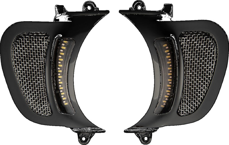 Custom Dynamics Black w/Stainless Mesh LED Vent Insert w/Auxiliary Turn Signal for 2023-2025 Harley-Davidson Trike and 2015-2025 Harley-Davidson Touring Motorcycles