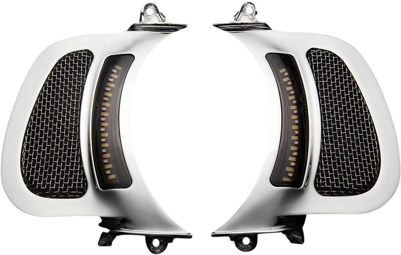 Custom Dynamics Chrome w/Stainless Mesh LED Vent Insert w/Auxiliary Turn Signal for 2015-2025 Harley-Davidson Touring and 2023-2025 Harley-Davidson Trike Motorcycles