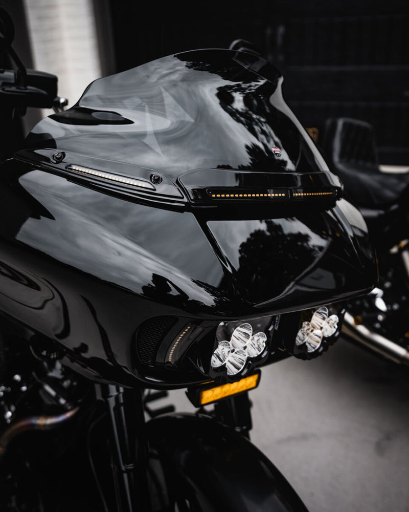 Custom Dynamics Black LED Windshield Trim With Auxiliary Turn Signals for 2015-2025 Harley-Davidson Touring and 2023-2025 Harley-Davidson Trike Motorcycles