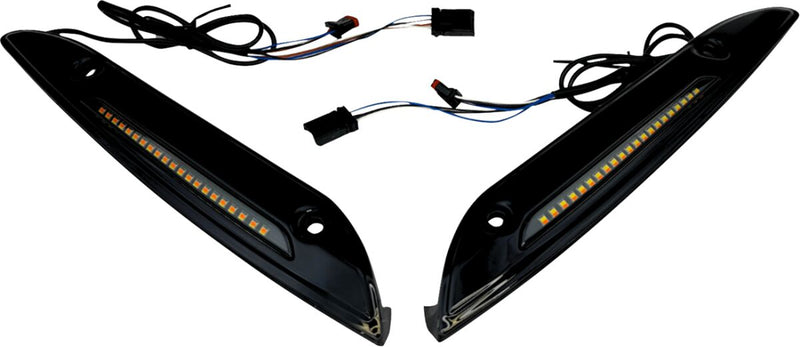 Custom Dynamics Black LED Windshield Trim With Sequential Auxiliary Turn Signals for 2023-2025 Harley-Davidson Trike and 2015-2023 Harley-Davidson Touring Motorcycles