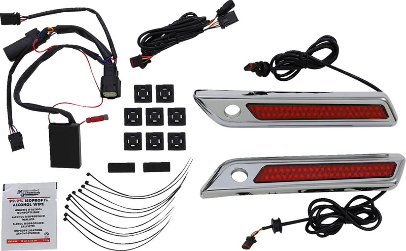 Custom Dynamics Chrome Saddlebag Hinge Dual Colour Accent Lights w/Red Lens for 2014-2025 Harley-Davidson Touring Motorcycles