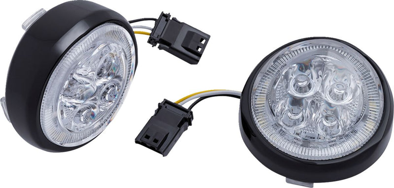 Ciro LED Fang® Front Signal Light Inserts with Bezel - Pair for Harley-Davidson Touring, Softail, Sportster & Dyna 2001-2025