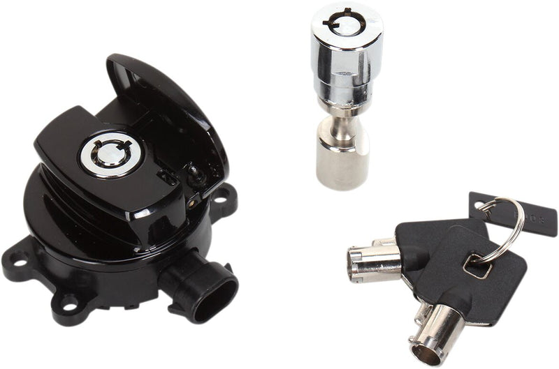 Drag Specialties Side Hinge Ignition Switch - Kit, Side Hinge /  with Fork Lock - Black for Harley-Davidson Softail 2011-2017