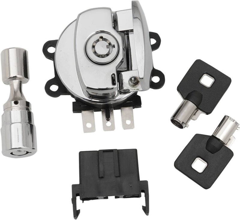 Drag Specialties Side Hinge Ignition Switch - Side Hinge /  with Fork Lock, Kit - Chrome for Harley-Davidson Softail & Dyna 1996-2011