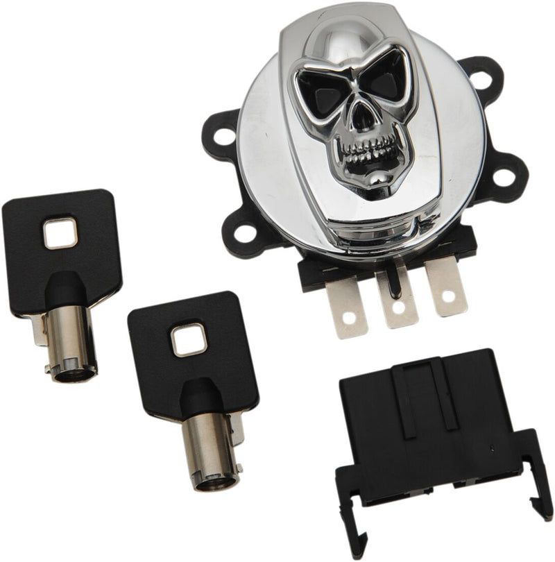 Drag Specialties Skull Ignition Switch - Each - Chrome for Harley-Davidson Touring, Softail & Dyna 1999-2013