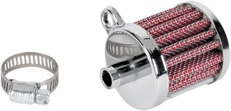 Drag Specialties Mini Crankcase Vent Filter - Clamp-On, Each - Chrome / Red