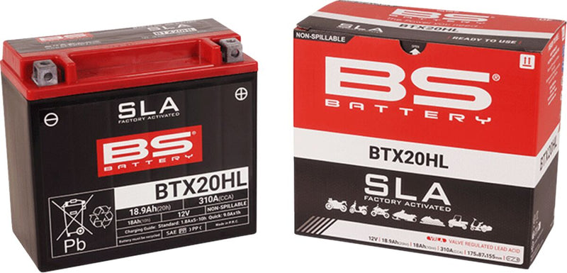 BS Battery SLA Factory- Activated AGM Maintenance-Free Battery BTX Black BTX20HL AGM Maintenance Free Each