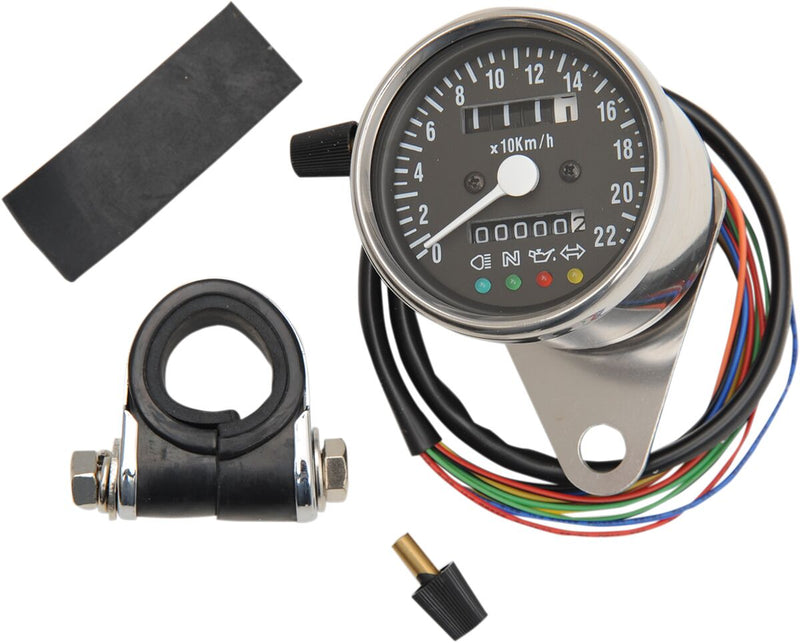 Drag Specialties 2.4" Mini Mechanical Speedometer with LED Indicators - KPH, Each