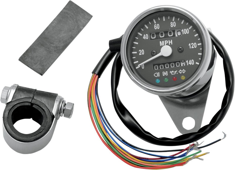 Drag Specialties 2.4" Mini Mechanical Speedometer with LED Indicators - Each, MPH