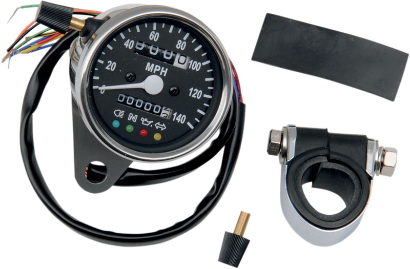 Drag Specialties 2.4" Mini Mechanical Speedometer with LED Indicators - Each, MPH