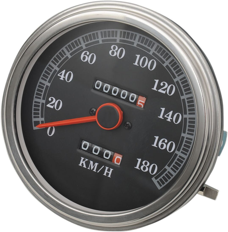Drag Specialties 5" Fl-style 2:1 Speedometer - Each, '89-'95 Style /  KM/H, Mechanical Speedometer