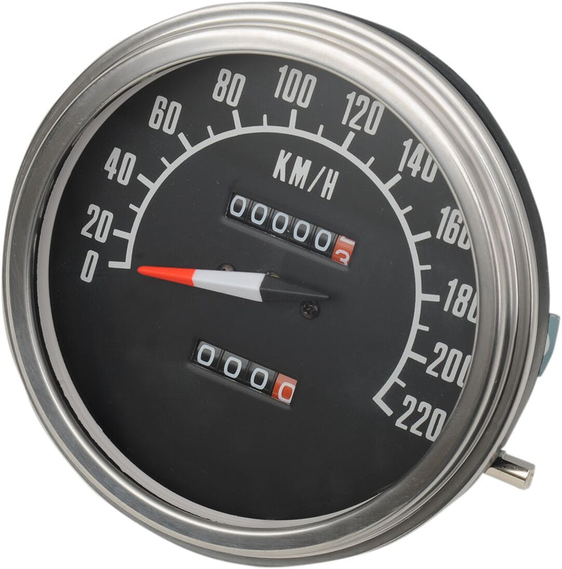 Drag Specialties 5" Fl-style 2:1 Speedometer - '68-'84 Style /  KM/H, Each, Mechanical Speedometer