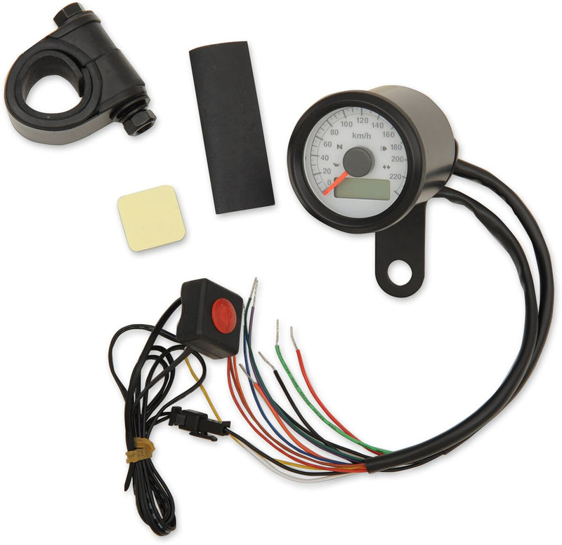 Drag Specialties Electronic Speedometers with Indicator Lights 1-7/8" MINI Programmable 220 KPH