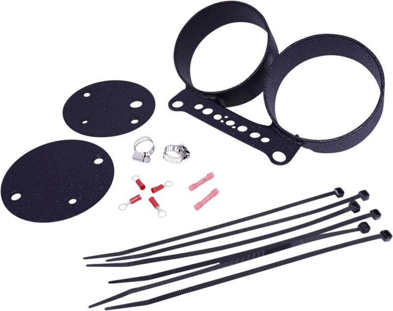Drag Specialties Gauge Bracket - Steel, Kit, Double - Black / Wrinkle