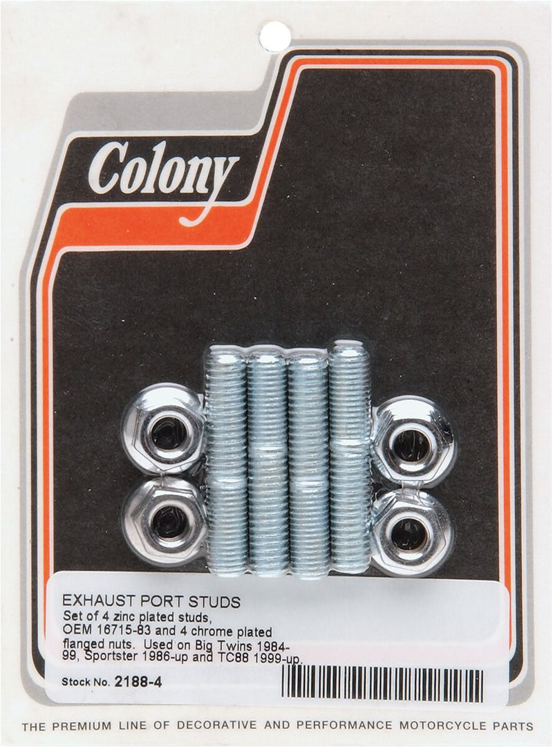 Colony Exhaust Port Kit - Nut /  Stud for Harley-Davidson Touring, Softail, Sportster & Dyna 1983-2019