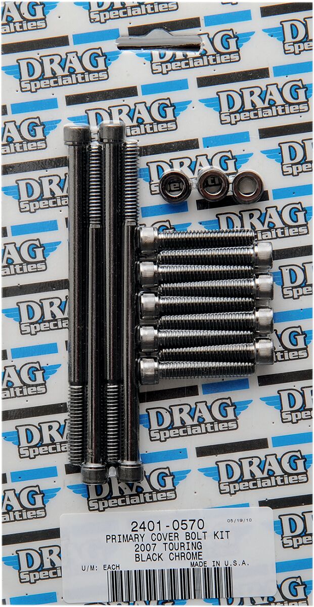 Drag Specialties Black Chrome Knurled Primary Cover Bolt Set for 2012-2016 Harley-Davidson Trike and 2004,2007-2016 Harley-Davidson Touring Motorcycles