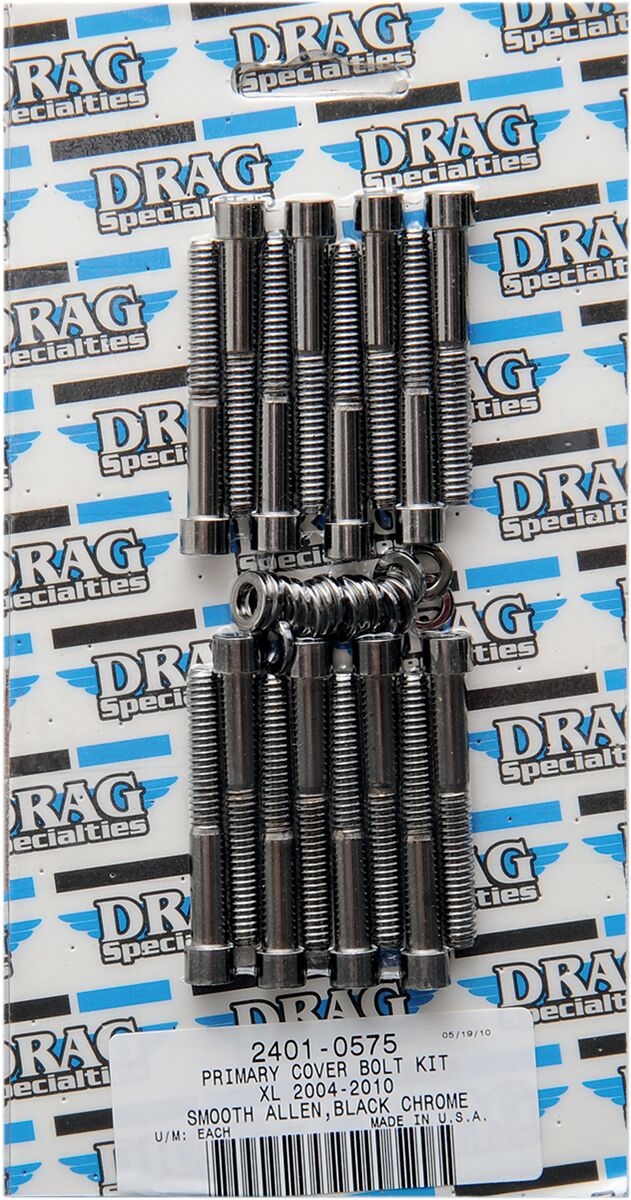 Drag Specialties Black Smooth Primary Cover Bolt Set for 2004-2022 Harley-Davidson Sportster Motorcycles