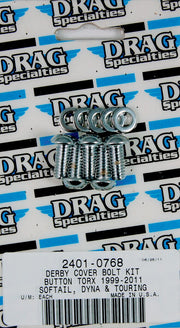Drag Specialties Chrome Knurled Derby Cover Bolt Set for Various Various Harley-Davidson Motorcycles (See Fitment List)