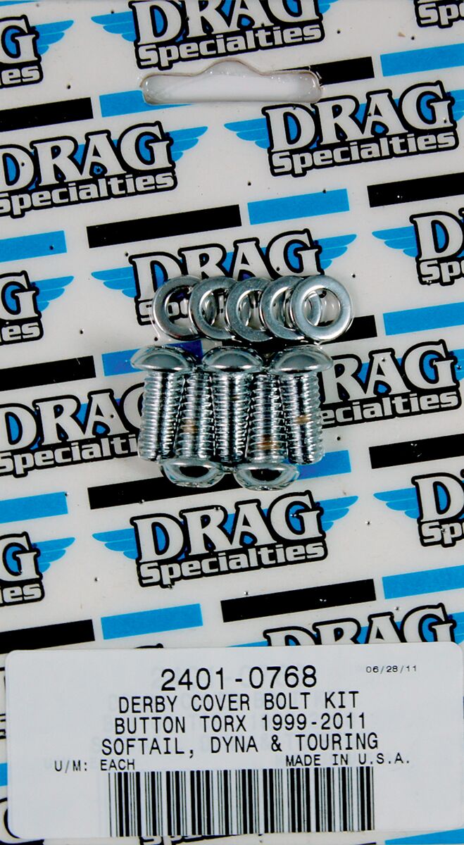 Drag Specialties Chrome Knurled Derby Cover Bolt Set for Various Various Harley-Davidson Motorcycles (See Fitment List)