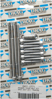 Drag Specialties Chrome Knurled Primary Cover Bolt Set for 2012-2016 Harley-Davidson Trike and 2007-2016 Harley-Davidson Touring Motorcycles