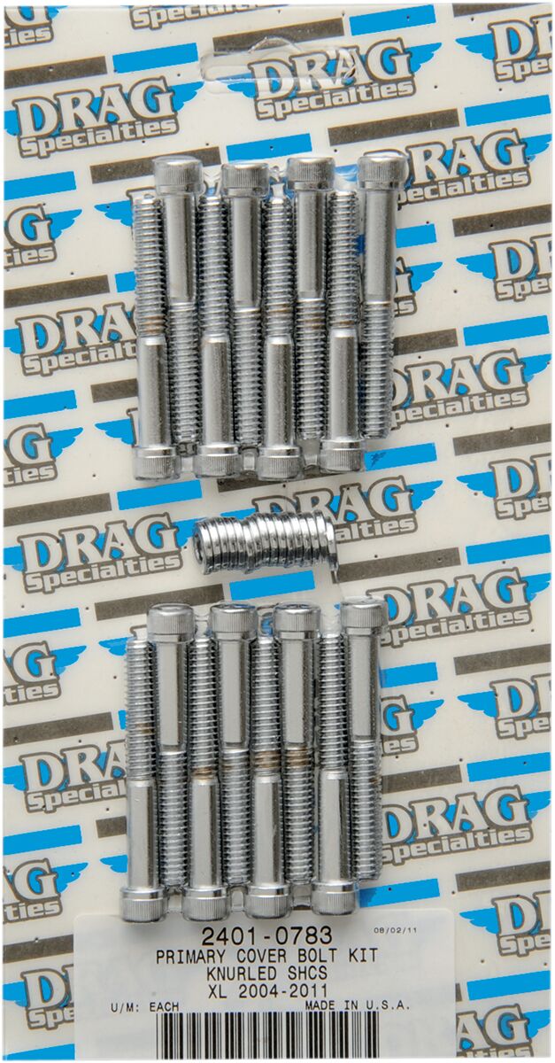 Drag Specialties Chrome Knurled Primary Cover Bolt Set for 2004-2022 Harley-Davidson Sportster Motorcycles