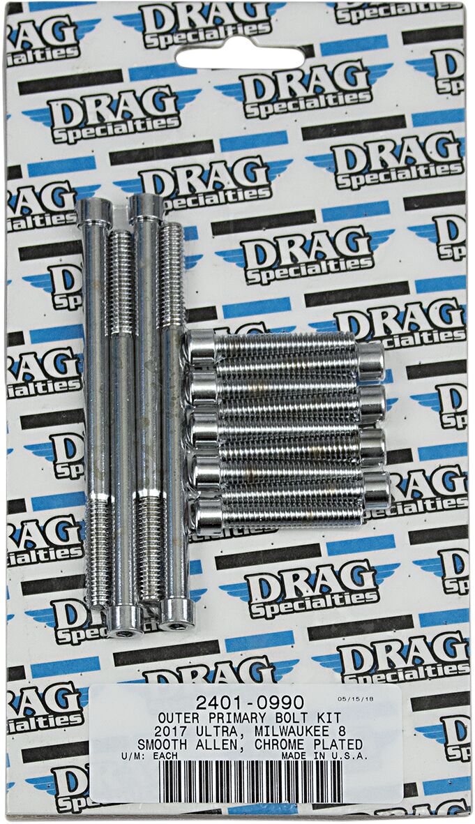 Drag Specialties M-eight Bolt Kit - Smooth /  Socket-Head, Outer Primary - Chrome / Silver for Harley-Davidson Touring 2017-2024