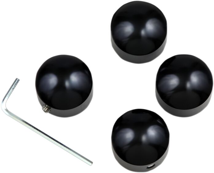 Drag Specialties Die-cast Head Bolt Covers - 4 Pack, Aluminum - Black / Gloss for Harley-Davidson Touring, Softail, Dyna & Trike 1999-2017