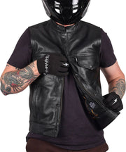 Thrashin Supply Co. Mulholland Leather Riding Vest Black #TMJ-14-10