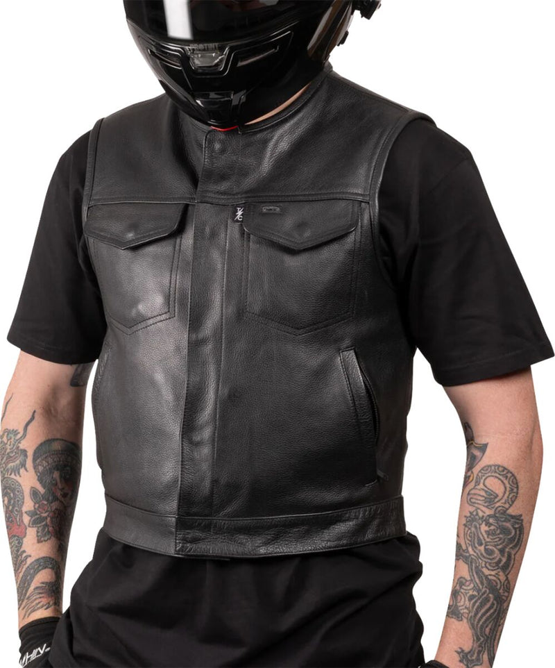 Thrashin Supply Co. Encinal Leather Shorty Riding Vest Black #TMJ-17-10