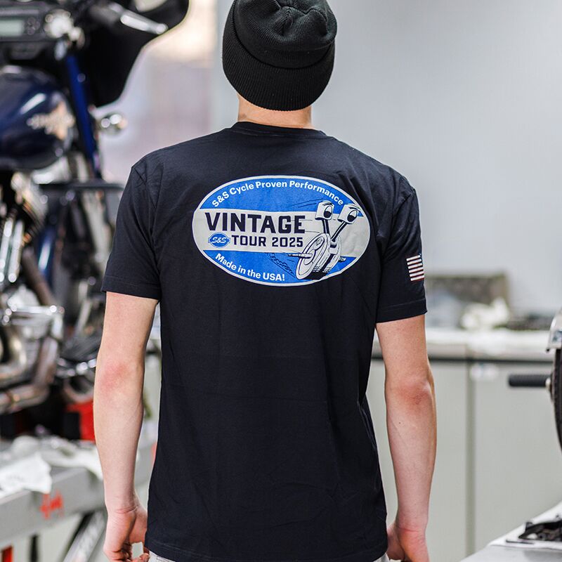 S&S Cycle Vintage Tour T-Shirt Black Crewneck Casual 40% Polyester 60% Cotton #510-1177