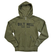 Biltwell Stencil Zip Hoodie Green Zip-Front Casual Cotton Fleece