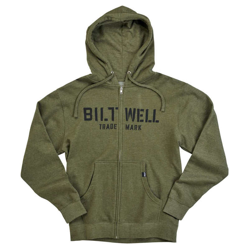 Biltwell Stencil Zip Hoodie Green Zip-Front Casual Cotton Fleece