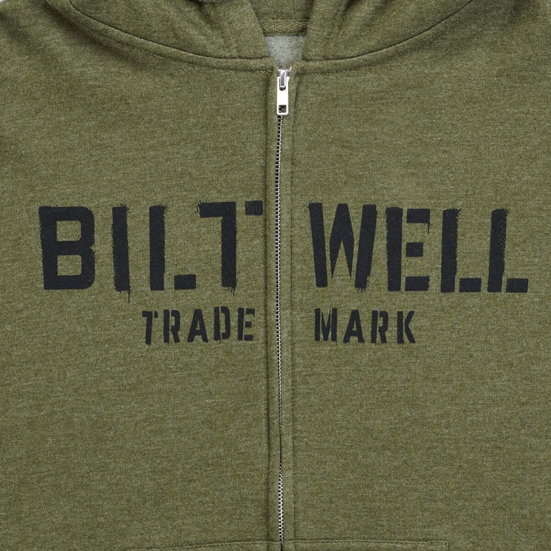 Biltwell Stencil Zip Hoodie Green Zip-Front Casual Cotton Fleece Each