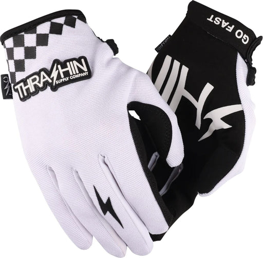 Thrashin Supply Co. Go Fast Stealth Gloves White Short Cuff Textile Pair