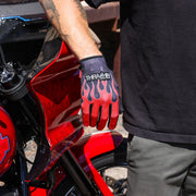 Thrashin Supply Co. Stealth Leather Palm Flame Gloves Red Short Cuff Genuine Leather Textile Pair #SV1-21-08