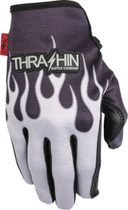 Thrashin Supply Co. Stealth Leather Palm Flame Gloves Grey Short Cuff Genuine Leather Textile Pair #SV1-22-08