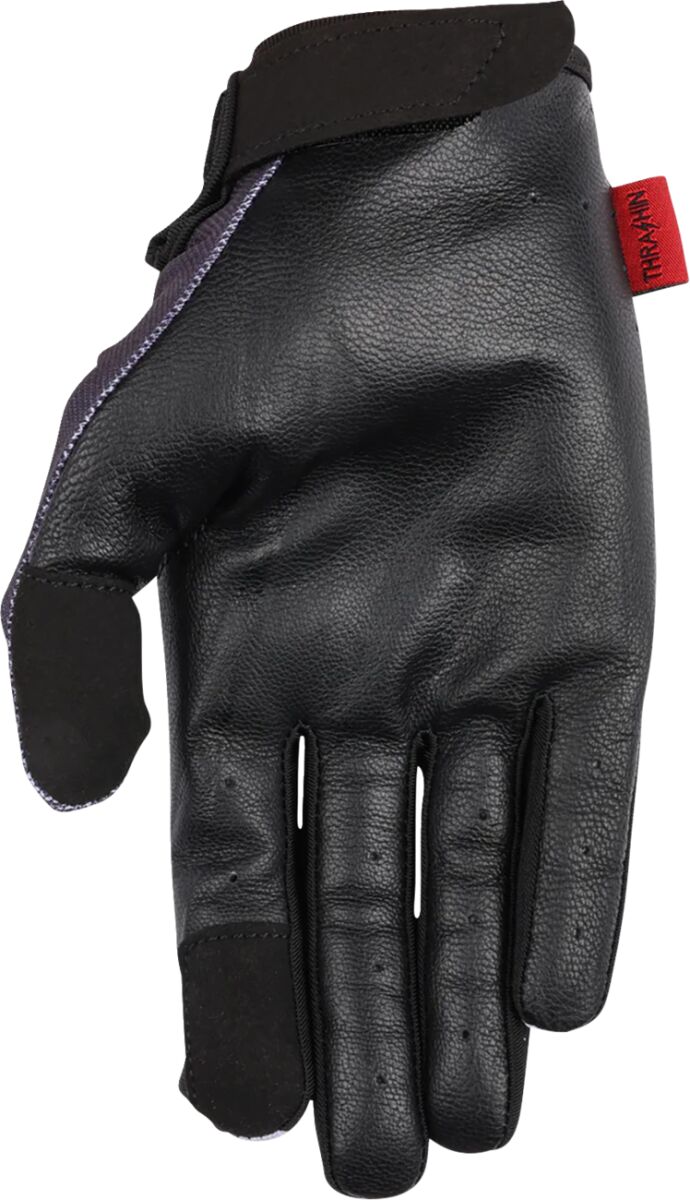 Thrashin Supply Co. Stealth Leather Palm Flame Gloves Grey Short Cuff Genuine Leather Textile Pair #SV1-22-08