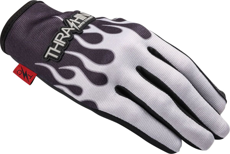 Thrashin Supply Co. Stealth Leather Palm Flame Gloves Grey Short Cuff Genuine Leather Textile Pair #SV1-22-08