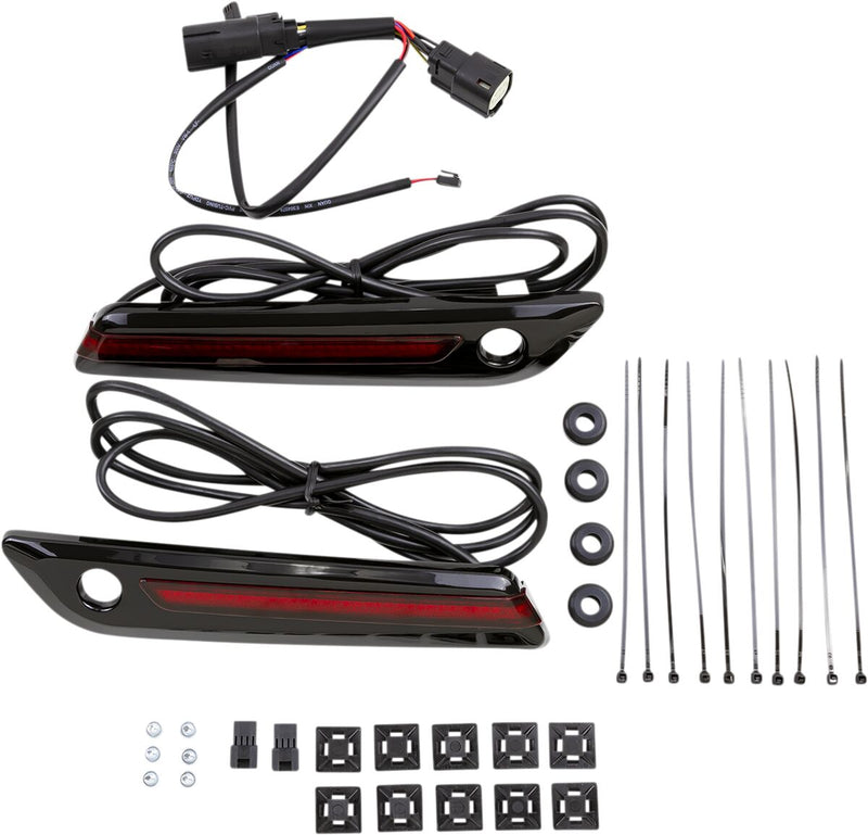 Ciro LED Saddlebag Hinge Covers - Aluminum, Pair - Black / Gloss / Red for Harley-Davidson Touring 2014-2024