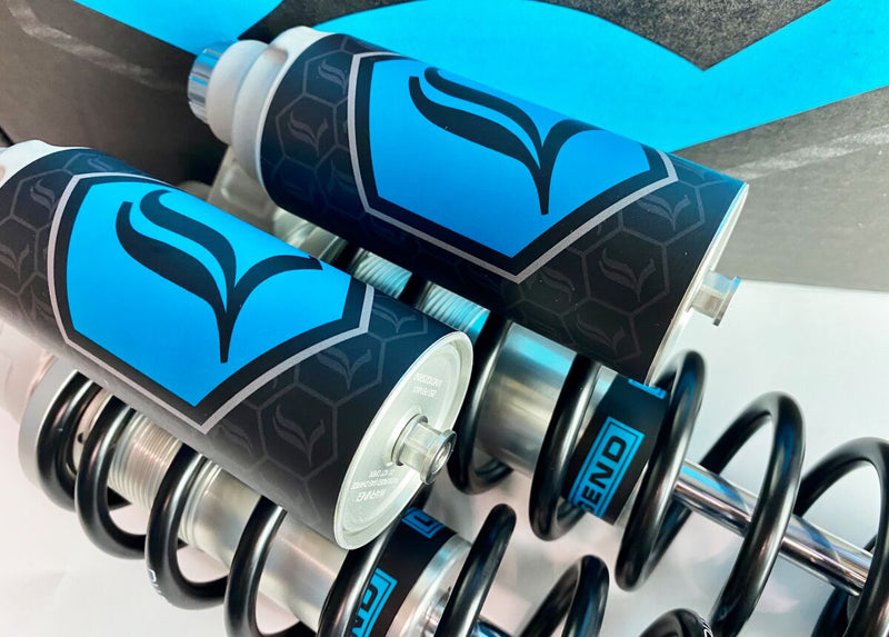 Legend Suspension REVO ARC Reservoir Decal Black Teal Blue Pair