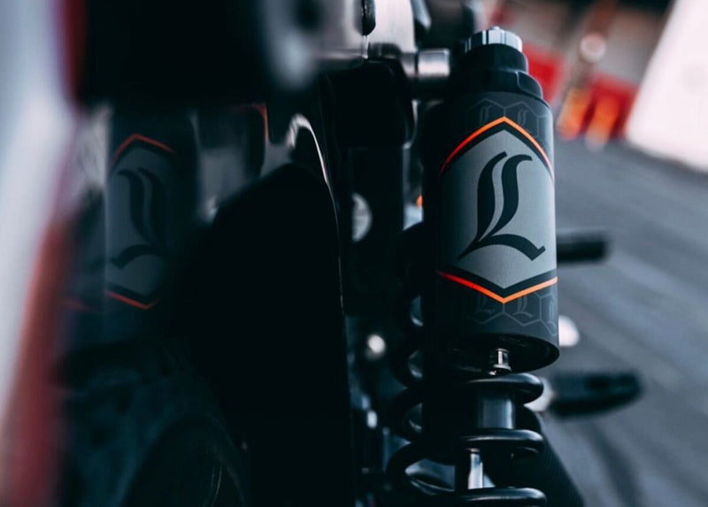 Legend Suspension REVO ARC Reservoir Decal Black Orange Pair