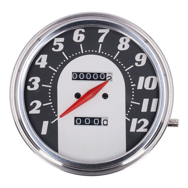 MCS FL Speedometer, ''62-67 Electra Face'', Black/Silver. 1:1 Mph