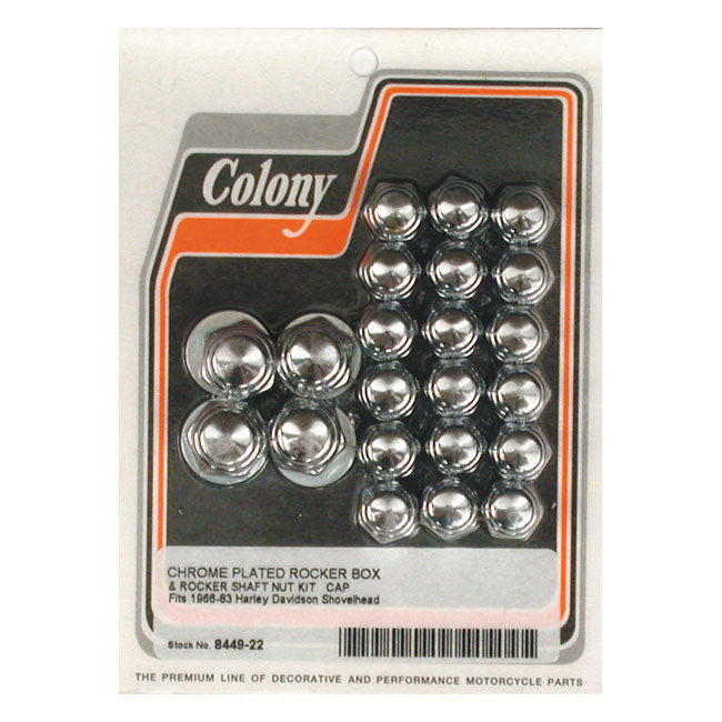 Colony Shovel Rocker Box Top Nut Kit. Chrome, Cap Style – 1966–1984 Shovelhead