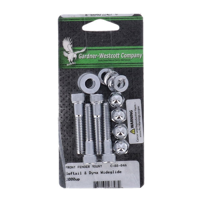 Gardner-Westcott Front Fender Mount Kit. Chrome – 1984–2015 FXST/B; 1993–2017 FXDWG